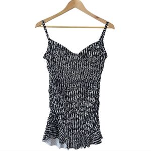 LA BLANCA Santana Skirted Swimsuit 8 One Piece Swimdress Abstract Black White